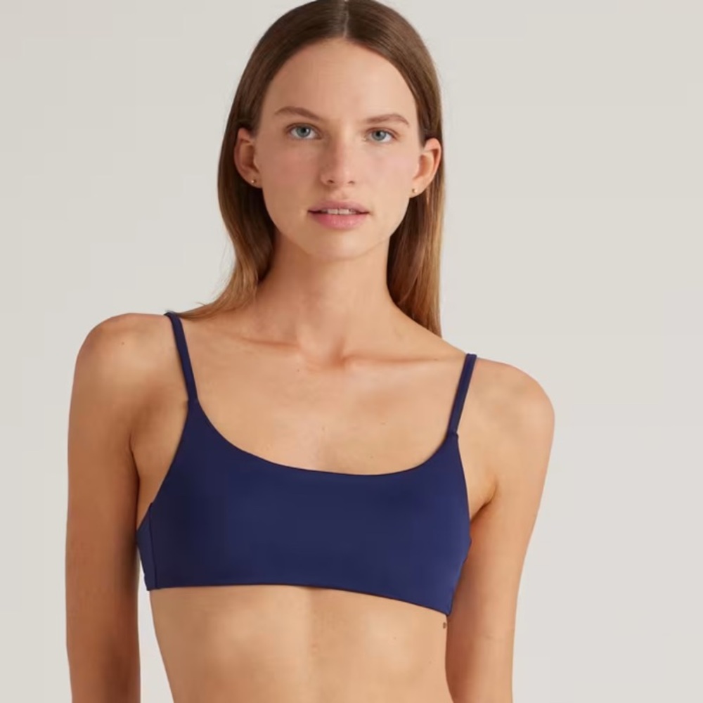 NWT QUINCE Italian Scoop Neck Bikini Top Deep Navy